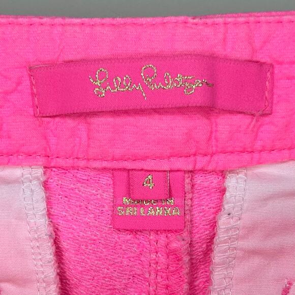 Lilly Pulitzer Pink Buttercup Scalloped Hem Cotton Stretch Shorts Size 4 Preppy - Picture 2 of 13